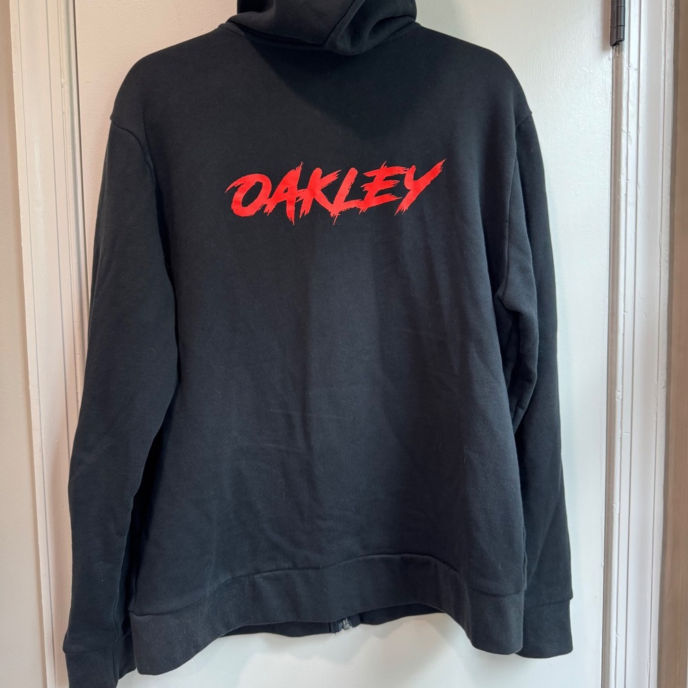 Oakley Full Zip Hoodie Mens Large Black Red Logo Sweatshirt - Picture 2 of 6